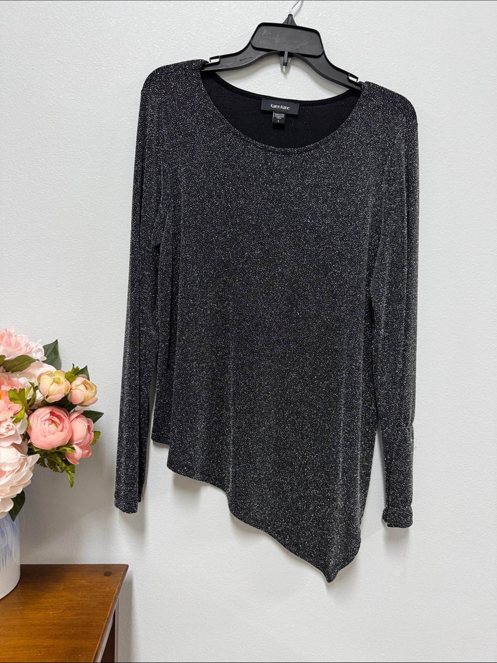 Karen Kane Black Metallic Asymmetric Long-Sleeve Top